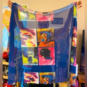 Blue Printed Beach Cover Up Scarf